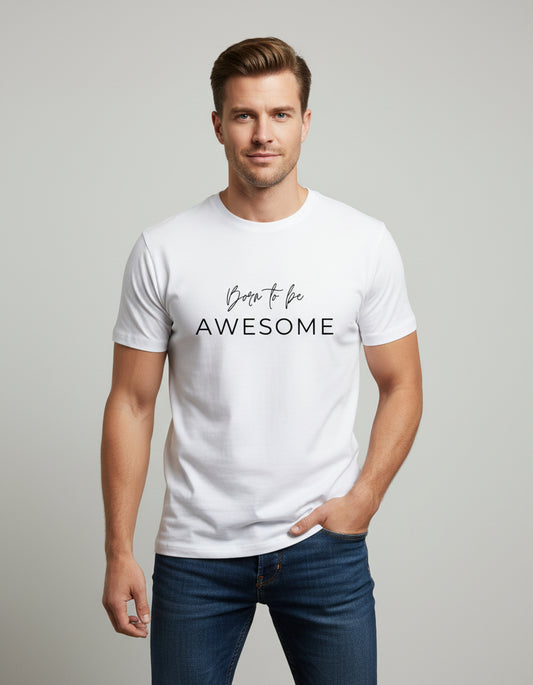 White card with 'Born to be AWESOME' text on a white background